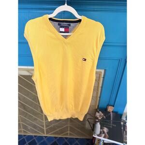 Vintage Tommy Hilfiger Yellow Sweater Vest Cotton Made in Hong Kong